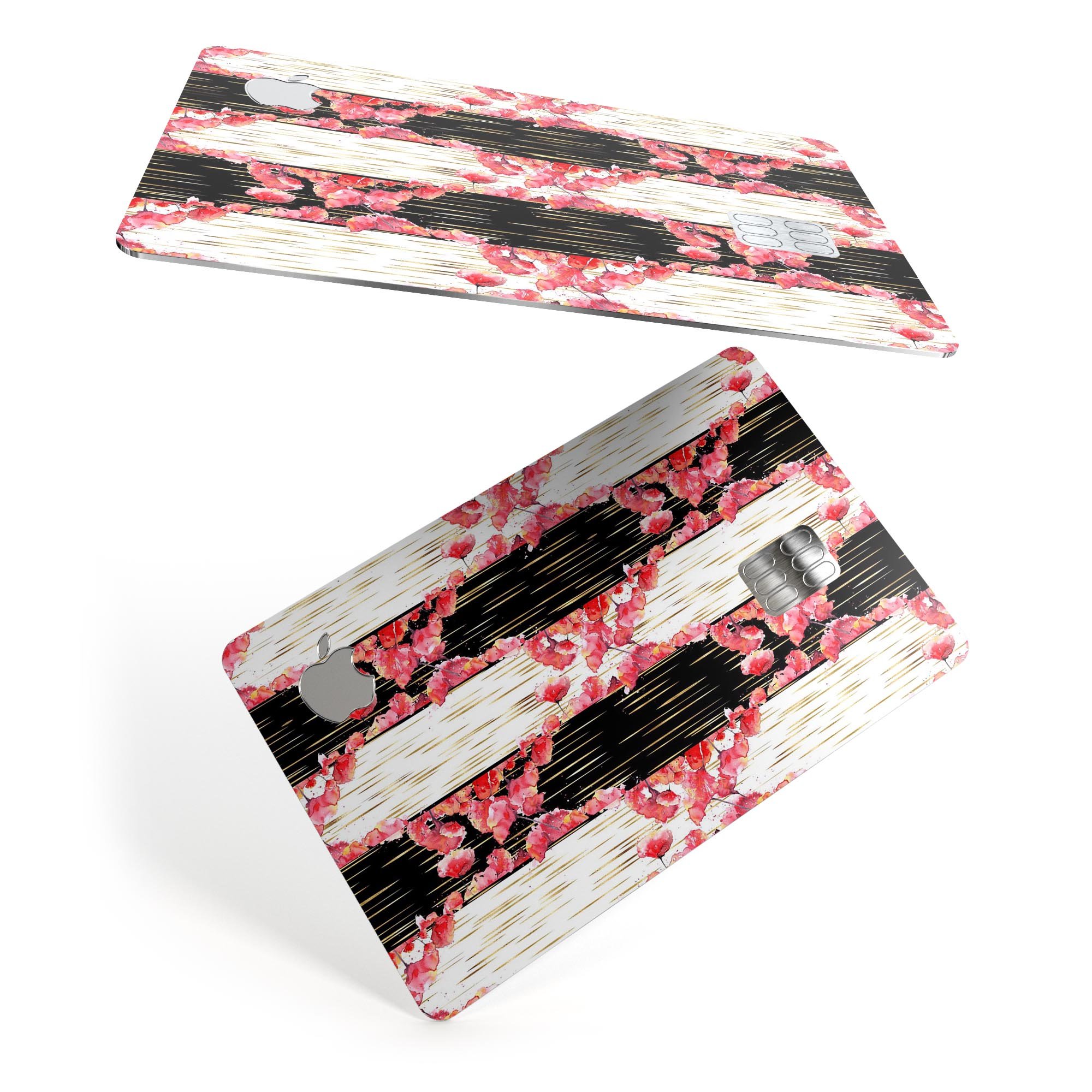 Karamfila Watercolo Poppies V6 decal skin-kit for Apple Card, showcasing vibrant poppy design and premium vinyl material.